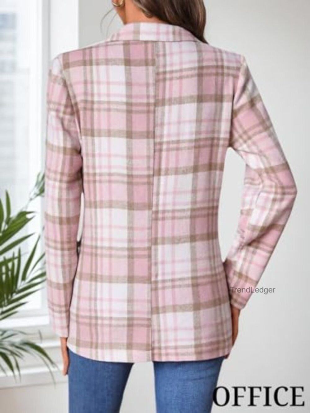 Women's Flannel Plaid Blazer Jacket Fully Lined Soft Slim Lightweight Casual - Picture 4 of 7